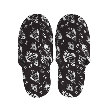Black And White Rocket Pattern Print Slippers