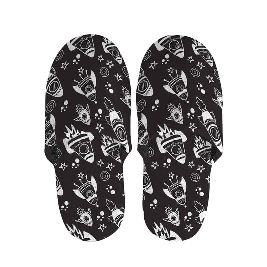 Black And White Rocket Pattern Print Slippers
