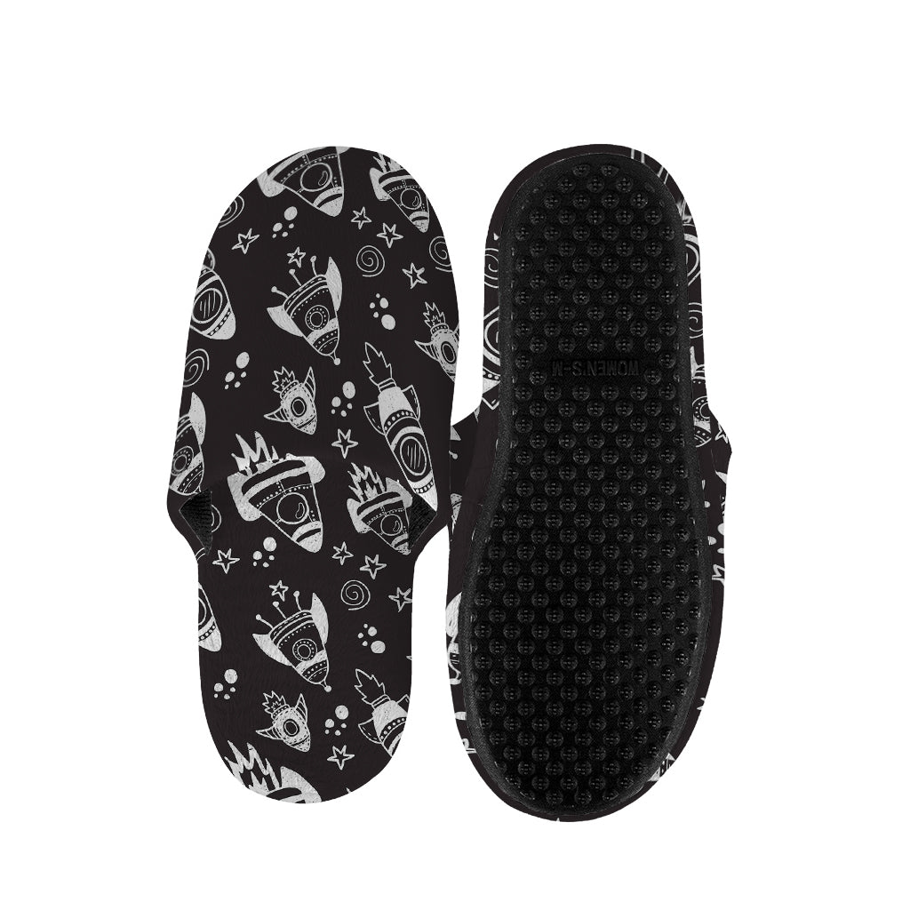 Black And White Rocket Pattern Print Slippers