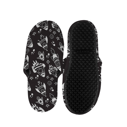 Black And White Rocket Pattern Print Slippers