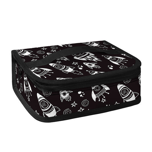 Black And White Rocket Pattern Print Small Lunch Bag
