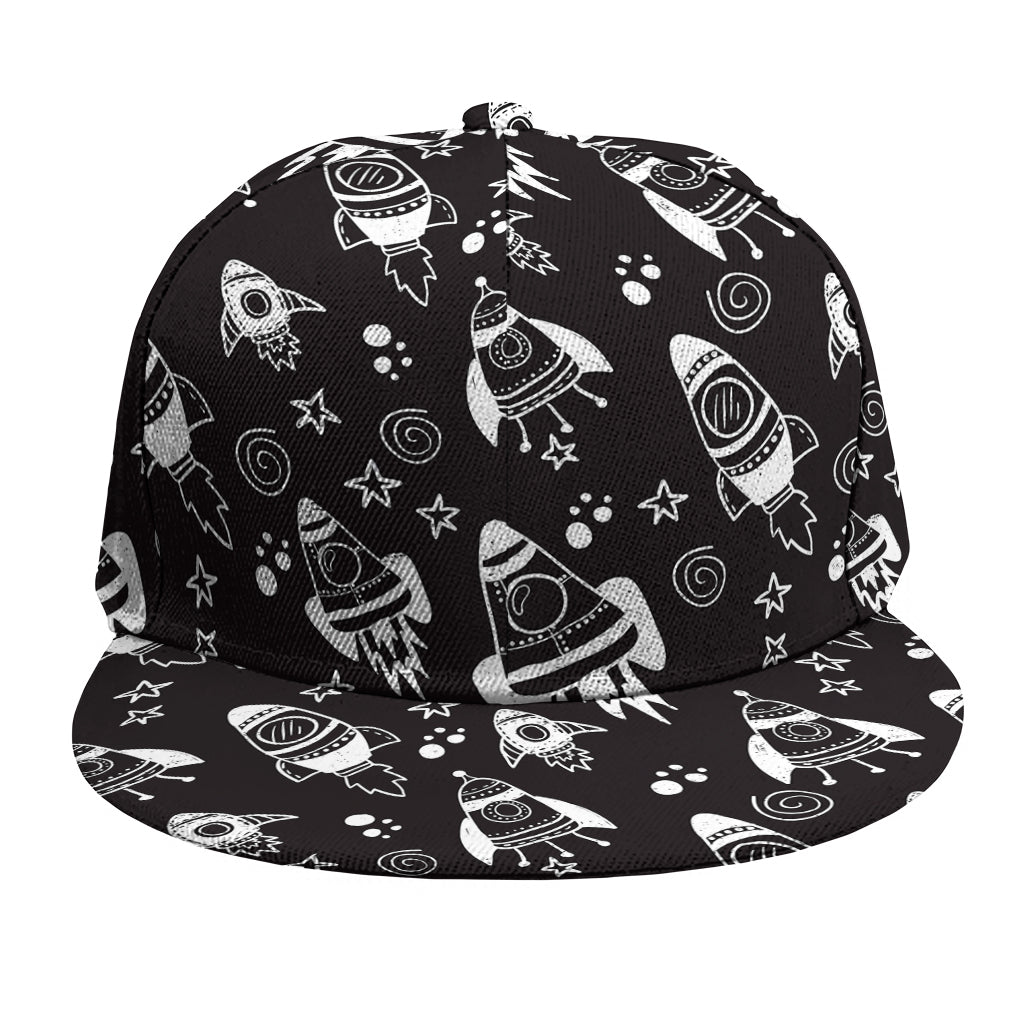 Black And White Rocket Pattern Print Snapback Cap