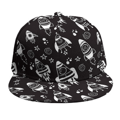 Black And White Rocket Pattern Print Snapback Cap
