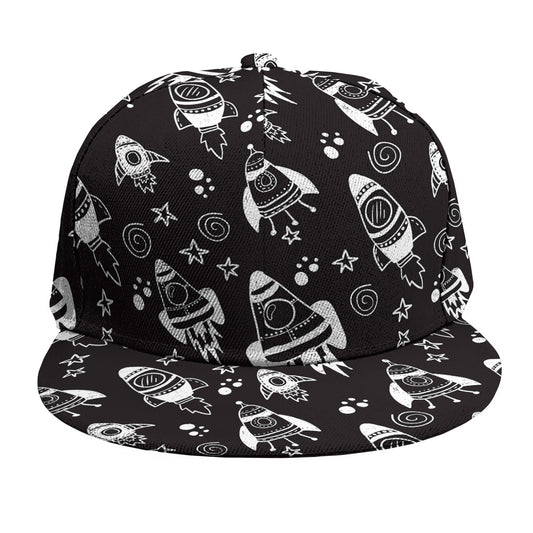 Black And White Rocket Pattern Print Snapback Cap