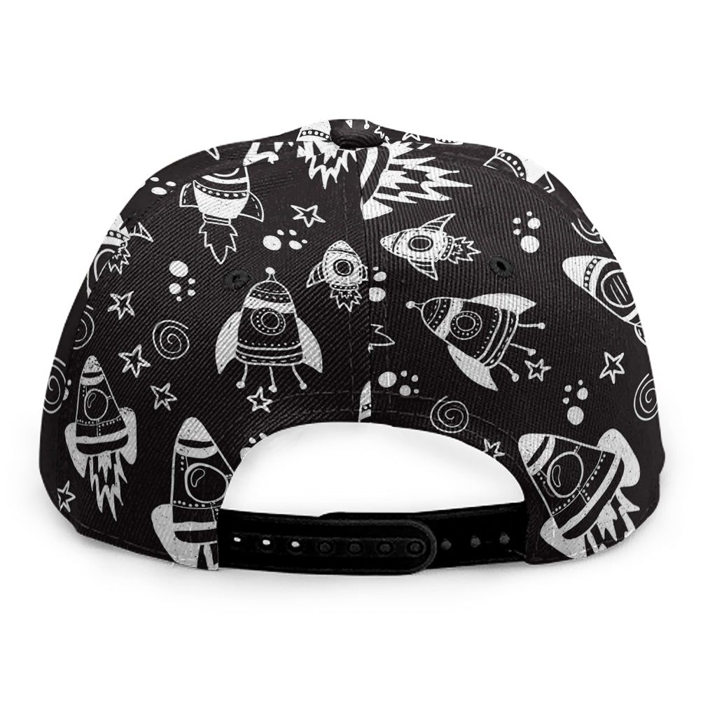 Black And White Rocket Pattern Print Snapback Cap