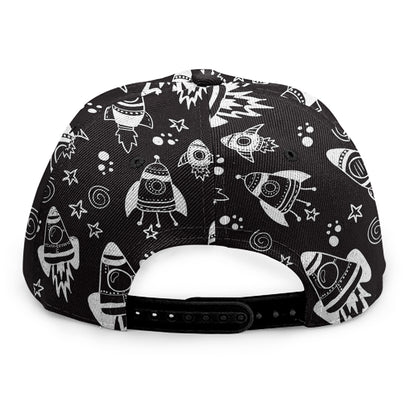 Black And White Rocket Pattern Print Snapback Cap
