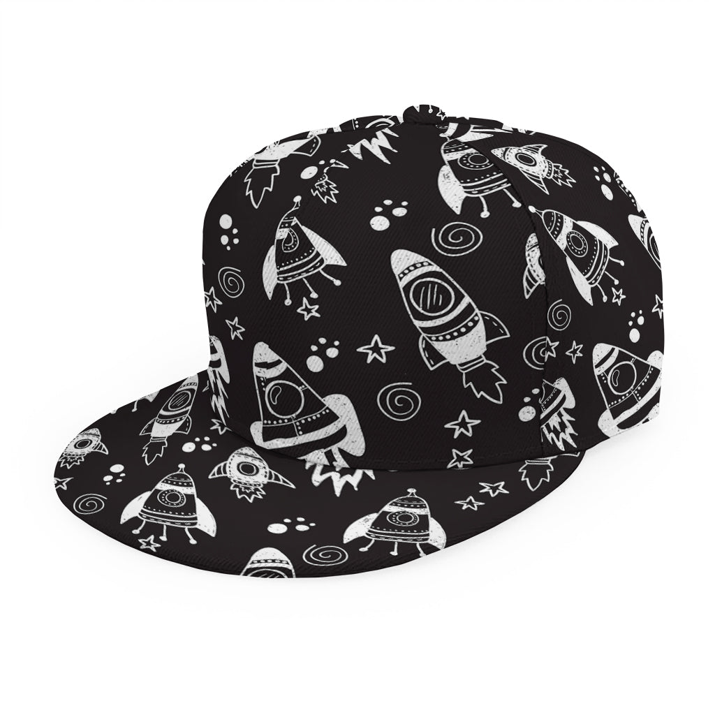 Black And White Rocket Pattern Print Snapback Cap