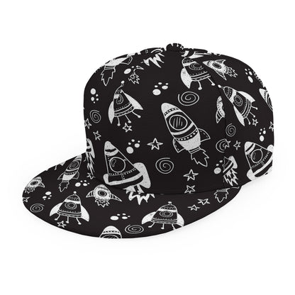 Black And White Rocket Pattern Print Snapback Cap