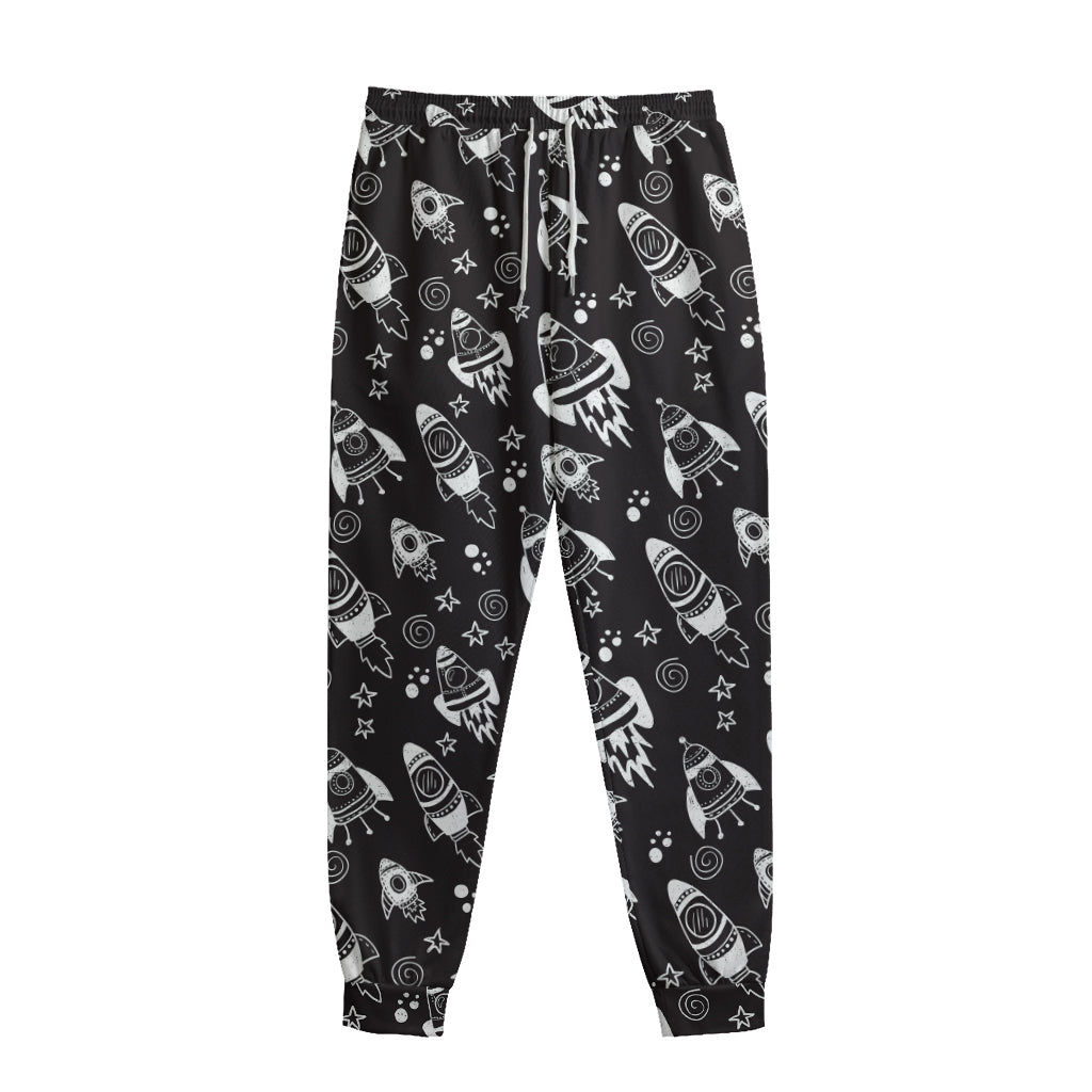 Black And White Rocket Pattern Print Sweatpants