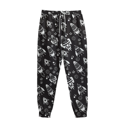 Black And White Rocket Pattern Print Sweatpants