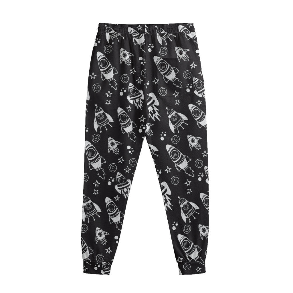 Black And White Rocket Pattern Print Sweatpants
