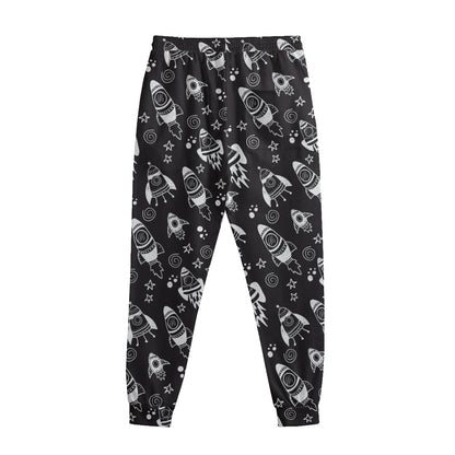 Black And White Rocket Pattern Print Sweatpants