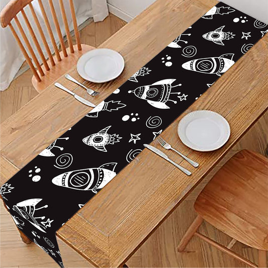 Black And White Rocket Pattern Print Table Runner