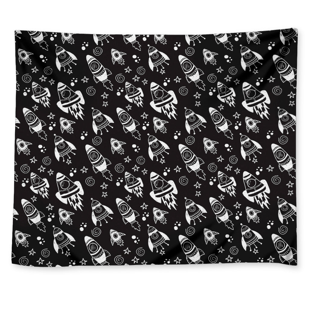Black And White Rocket Pattern Print Tapestry