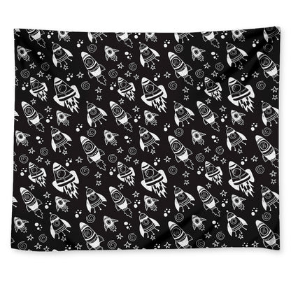 Black And White Rocket Pattern Print Tapestry