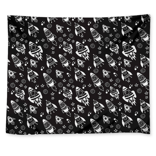 Black And White Rocket Pattern Print Tapestry