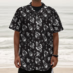 Black And White Rocket Pattern Print Textured Short Sleeve Shirt