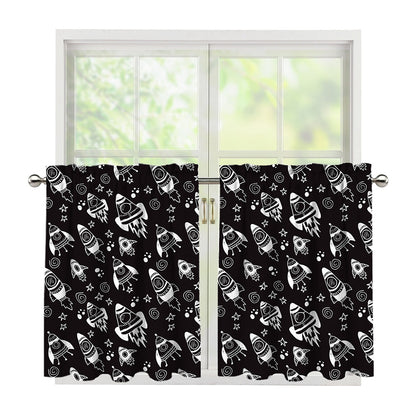 Black And White Rocket Pattern Print Tier Curtains