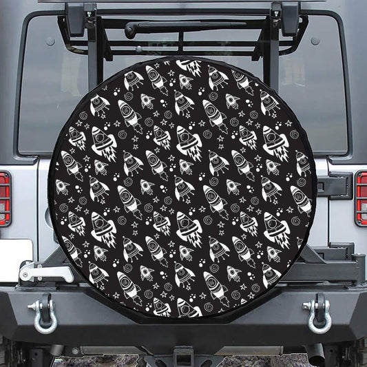 Black And White Rocket Pattern Print Tire Cover