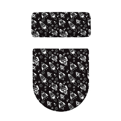 Black And White Rocket Pattern Print Toilet Lid And Tank Cover Set