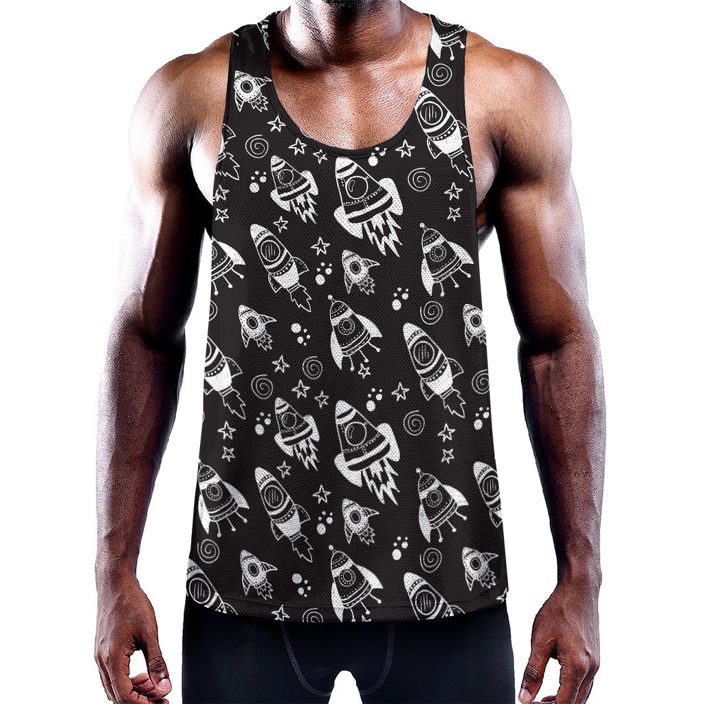 Black And White Rocket Pattern Print Training Tank Top