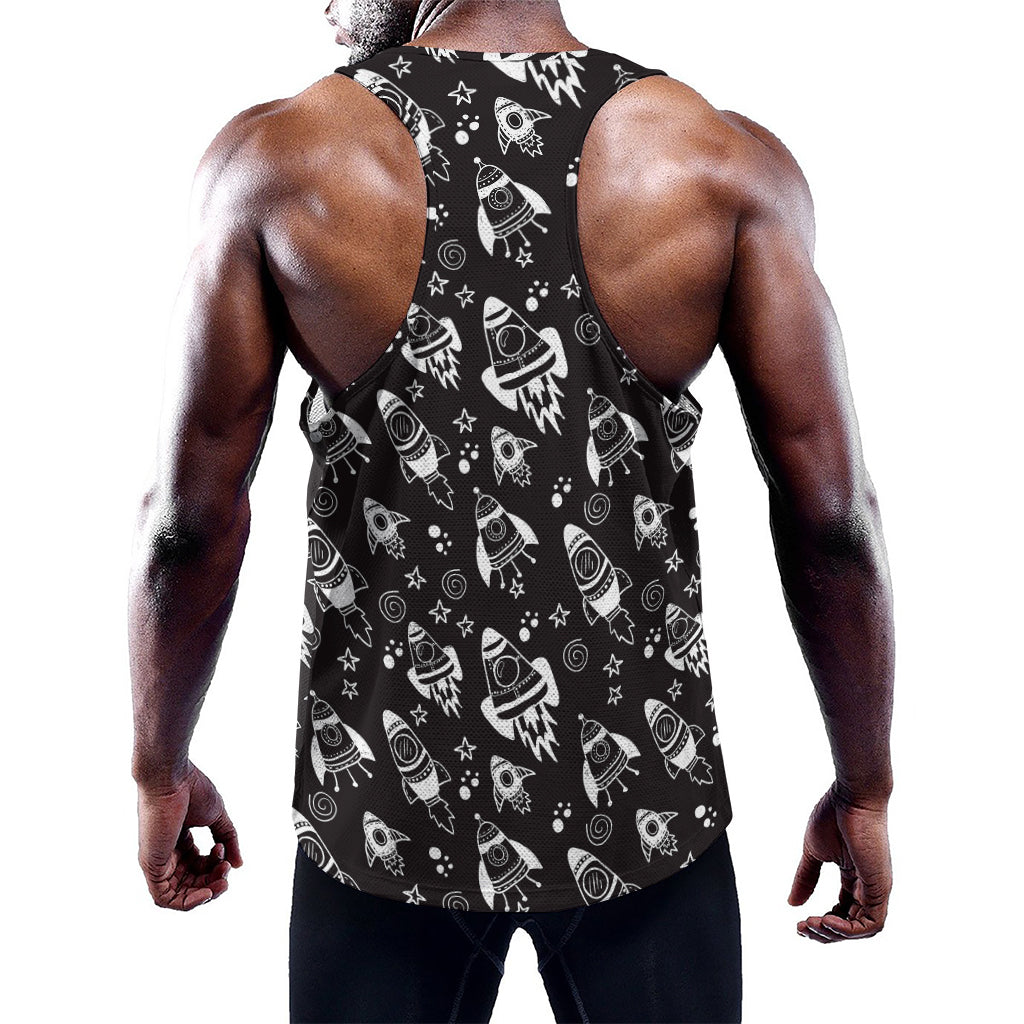 Black And White Rocket Pattern Print Training Tank Top