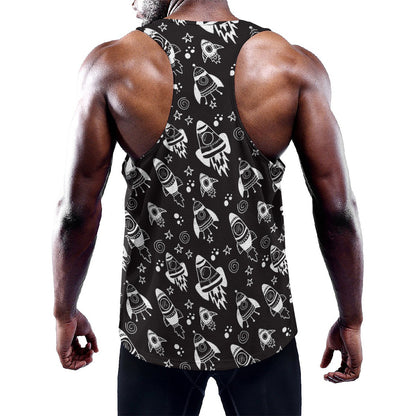 Black And White Rocket Pattern Print Training Tank Top