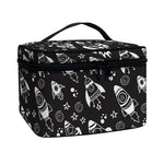 Black And White Rocket Pattern Print Travel Makeup Bag