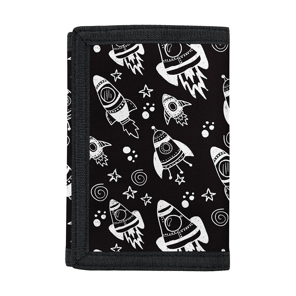 Black And White Rocket Pattern Print Trifold Wallet