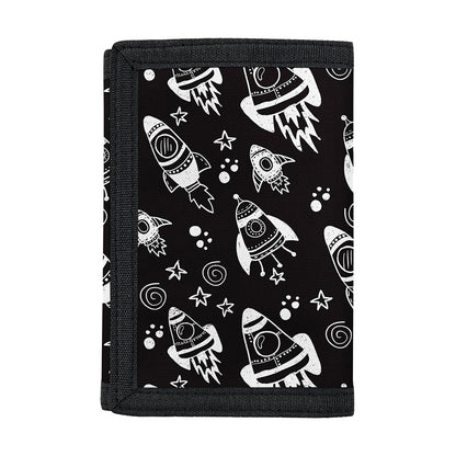 Black And White Rocket Pattern Print Trifold Wallet