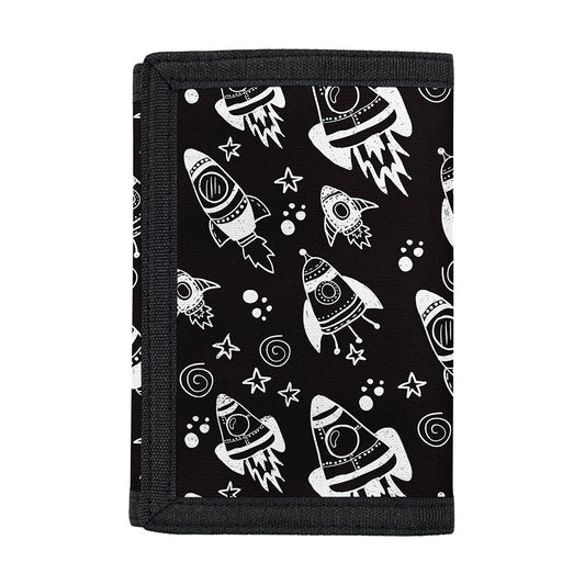 Black And White Rocket Pattern Print Trifold Wallet