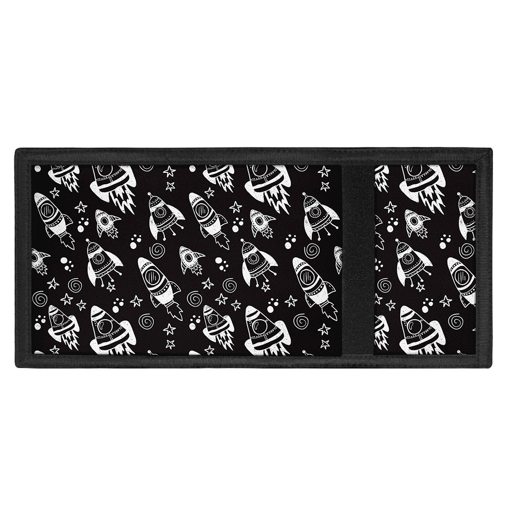 Black And White Rocket Pattern Print Trifold Wallet