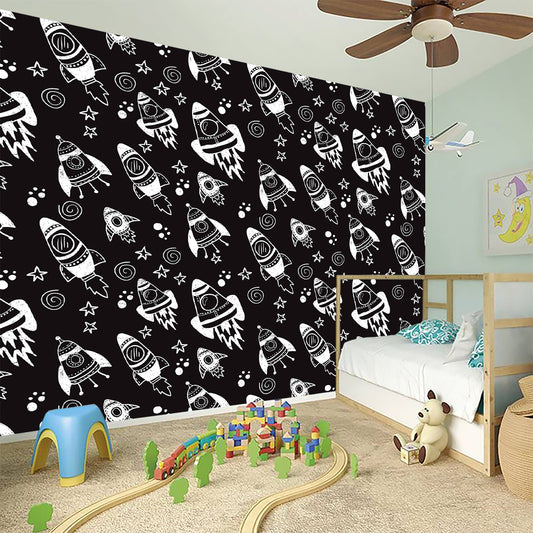 Black And White Rocket Pattern Print Wall Sticker