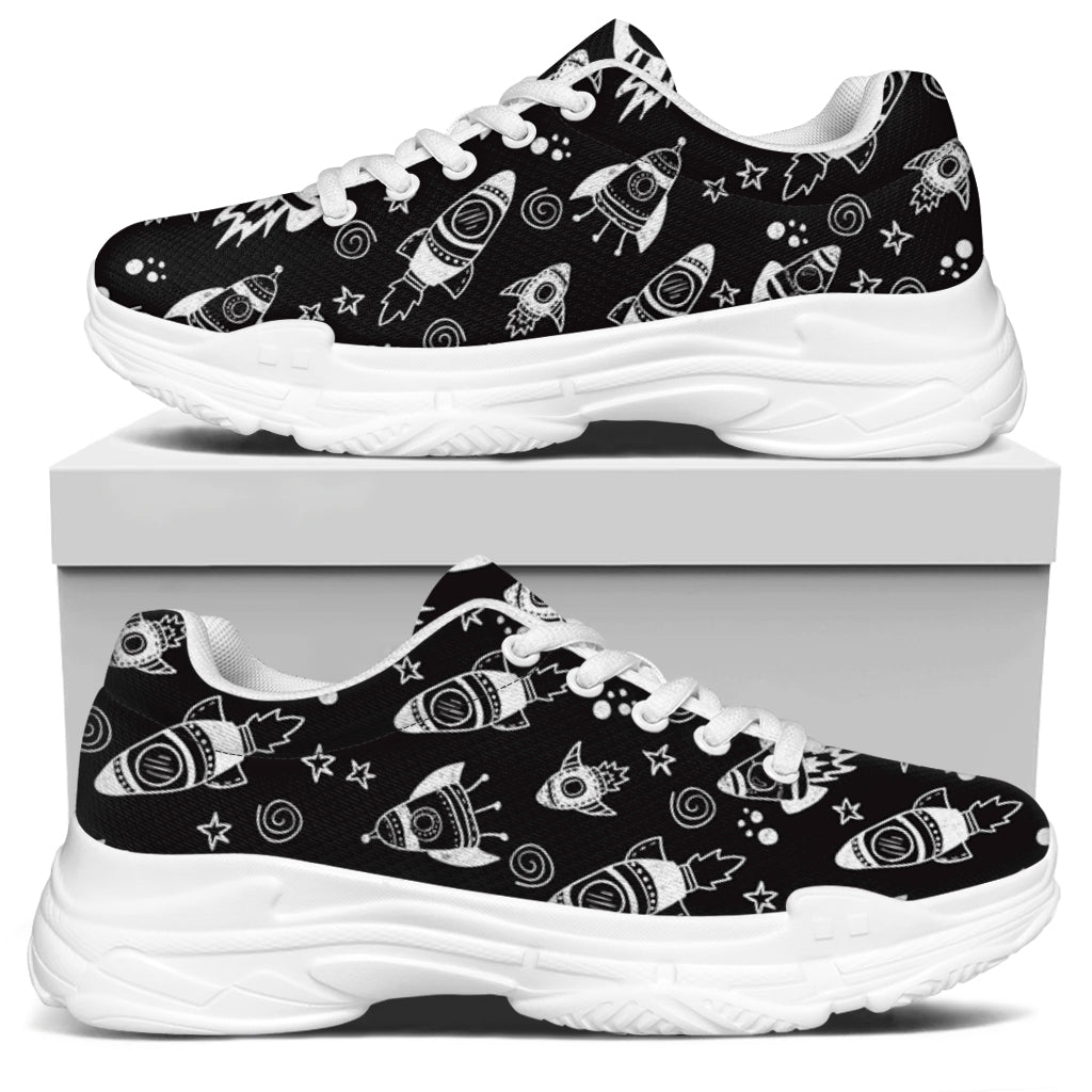 Black And White Rocket Pattern Print White Chunky Shoes