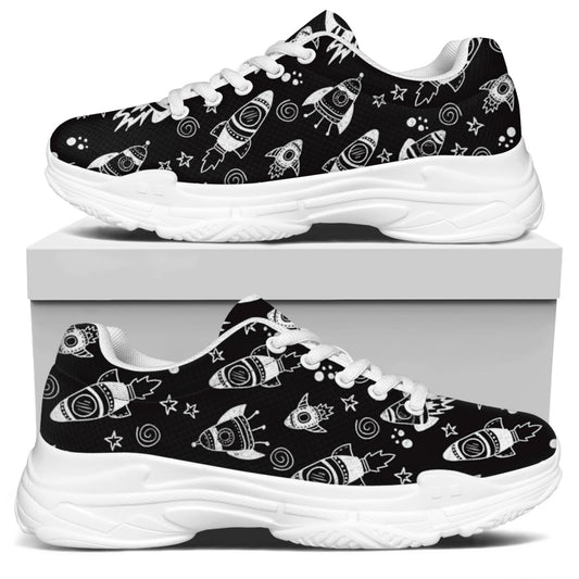 Black And White Rocket Pattern Print White Chunky Shoes