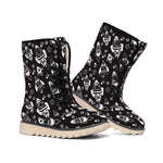 Black And White Rocket Pattern Print Winter Boots