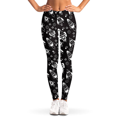 Black And White Rocket Pattern Print Women's Leggings