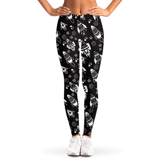 Black And White Rocket Pattern Print Women's Leggings
