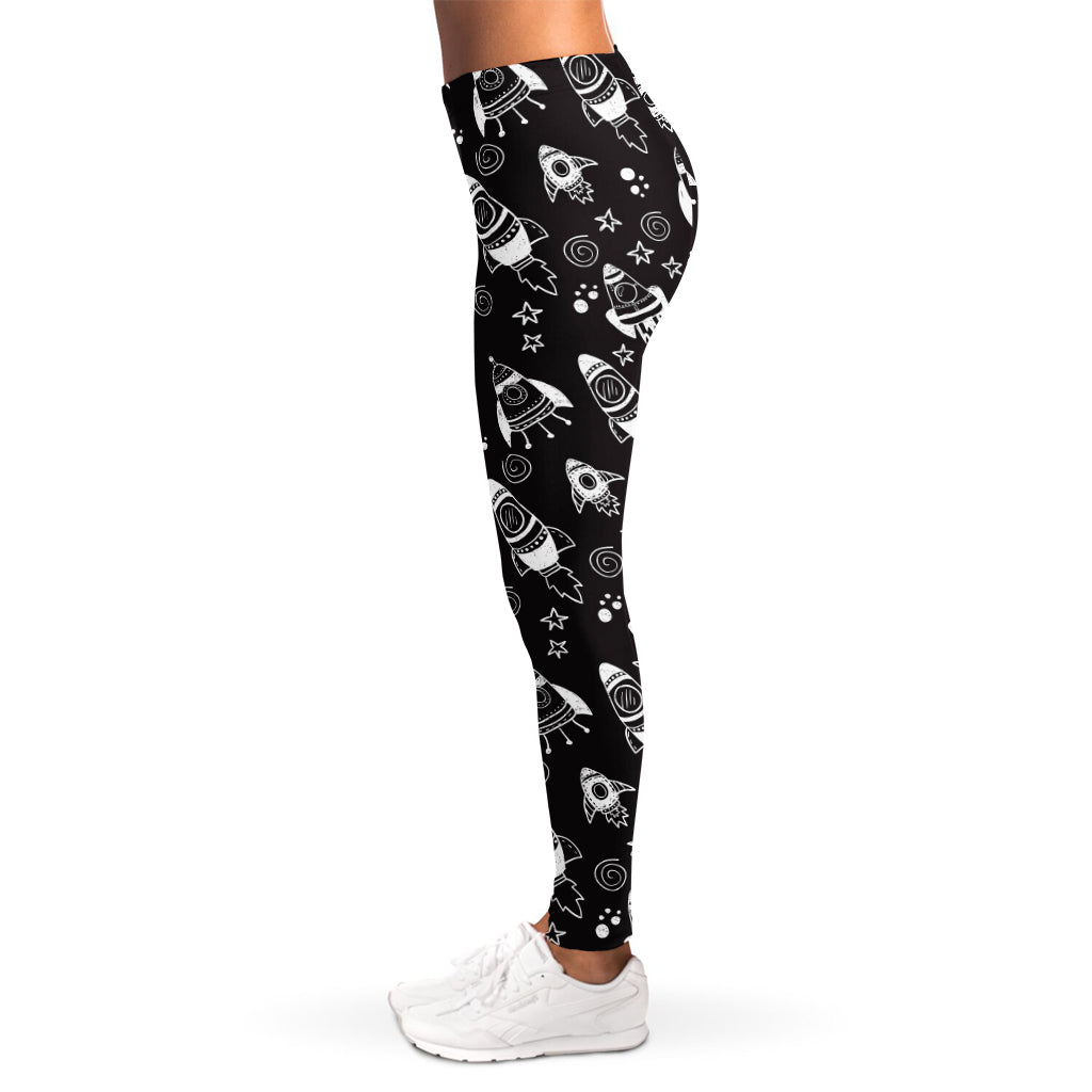 Black And White Rocket Pattern Print Women's Leggings