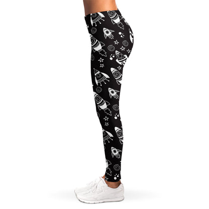 Black And White Rocket Pattern Print Women's Leggings
