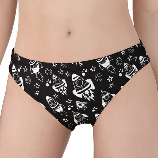 Black And White Rocket Pattern Print Women's Panties