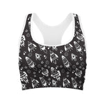 Black And White Rocket Pattern Print Women's Sports Bra