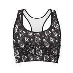 Black And White Rocket Pattern Print Women's Sports Bra