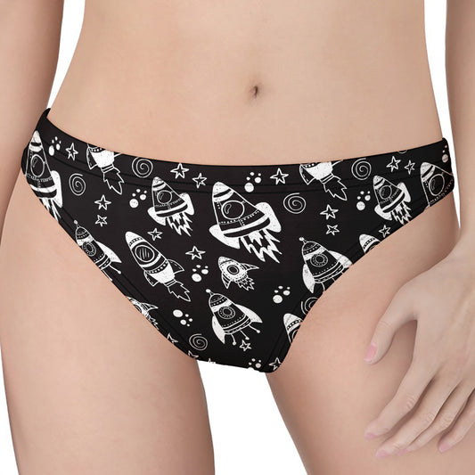 Black And White Rocket Pattern Print Women's Thong