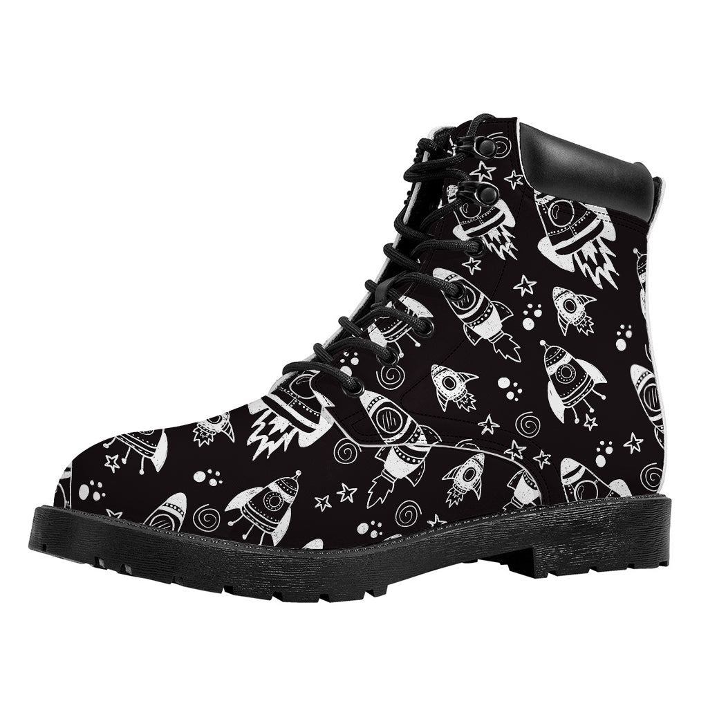 Black And White Rocket Pattern Print Work Boots