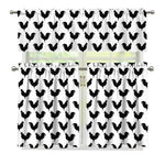 Black And White Rooster Pattern Print 3 Piece Kitchen Curtains