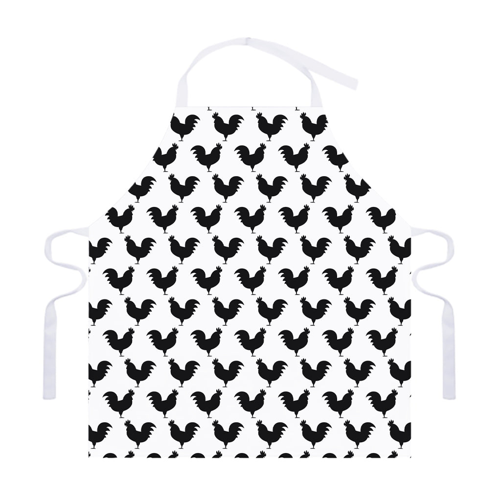 Black And White Rooster Pattern Print Adjustable Apron