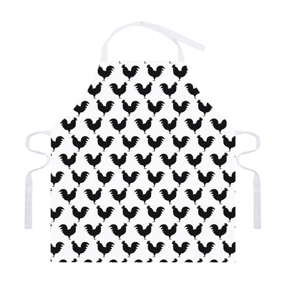 Black And White Rooster Pattern Print Adjustable Apron