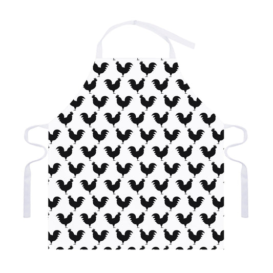 Black And White Rooster Pattern Print Adjustable Apron