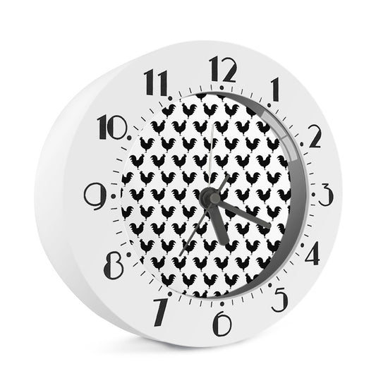 Black And White Rooster Pattern Print Alarm Clock
